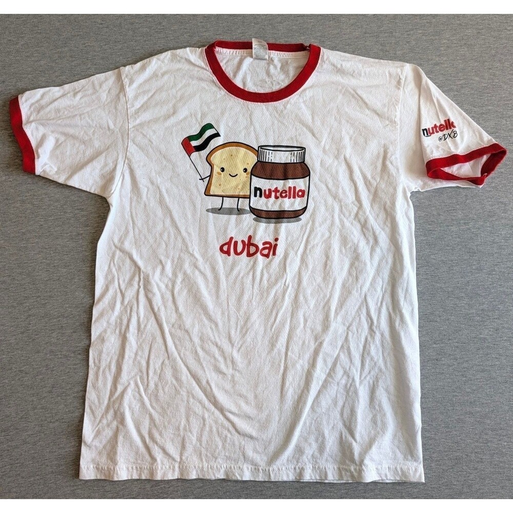 Fruit of the Loom Nutella Dubai T-Shirt Size L White Red Ringer